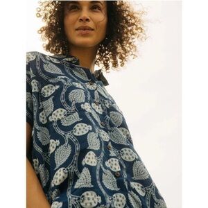 Mollusk California Women’s Aloha Tropical Short Sleeve Button Down Shirt, Blue S